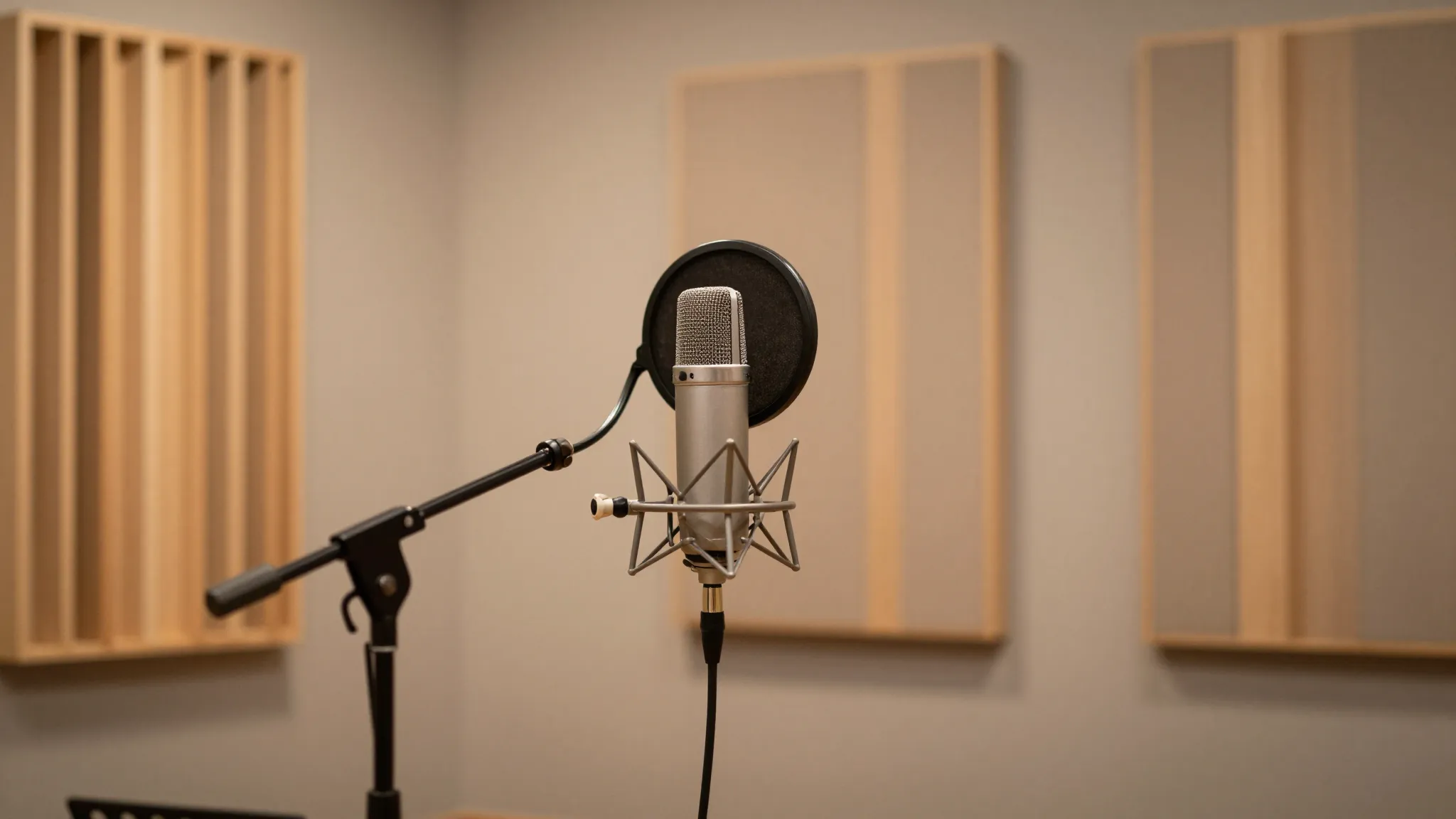 A peaceful interior of a vocal studio called Sanctuary, soft...