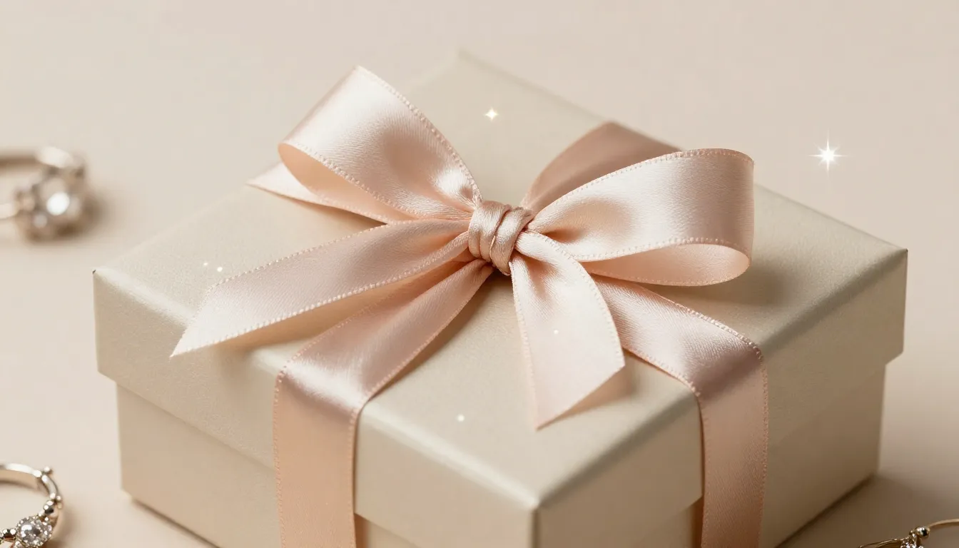 Close up of a luxury gift box with a silk ribbon, surrounded...