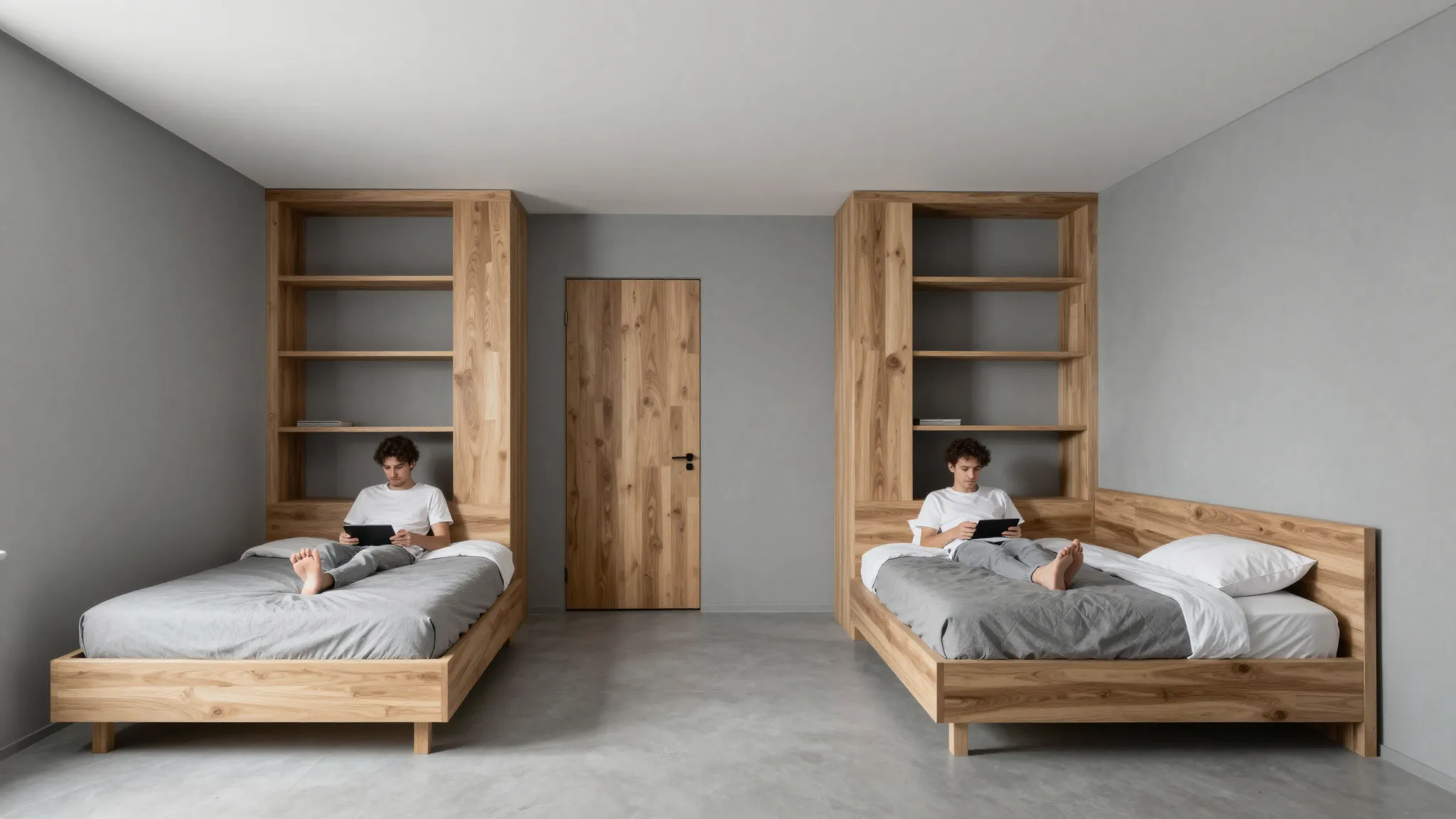 Interior design of a long rectangular room 3x5 meters for tw...