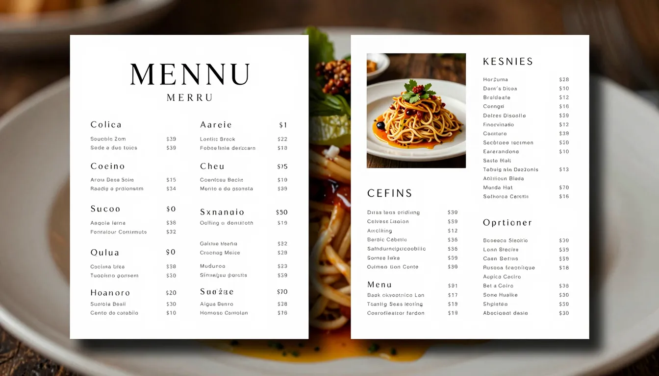 Professional restaurant menu design, two pages layout, elega...