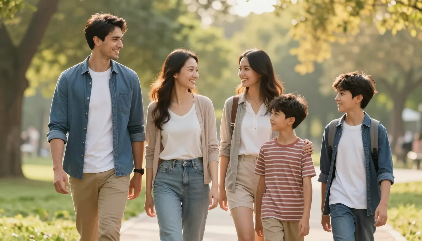 A stylish and modern digital art piece showing a family of f...