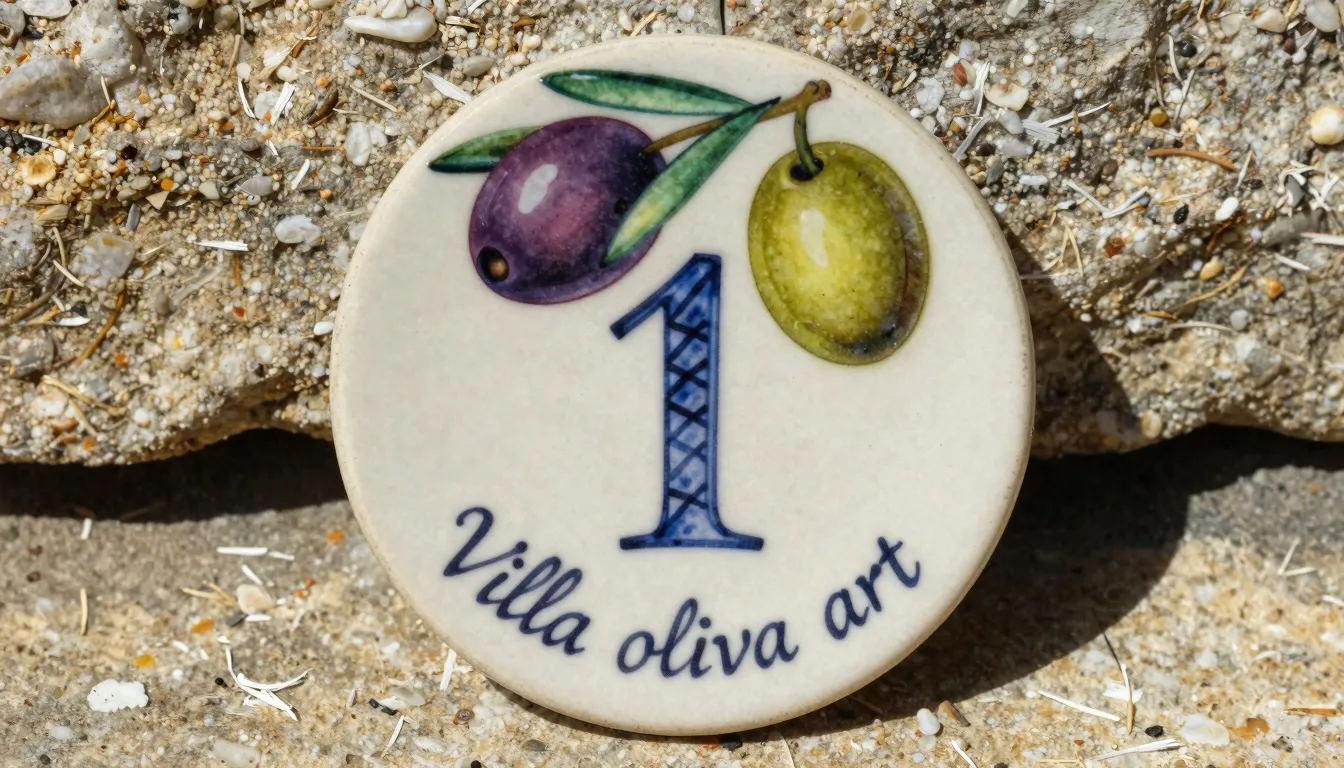An artistic, hand-painted ceramic coin in the shape of an ol...