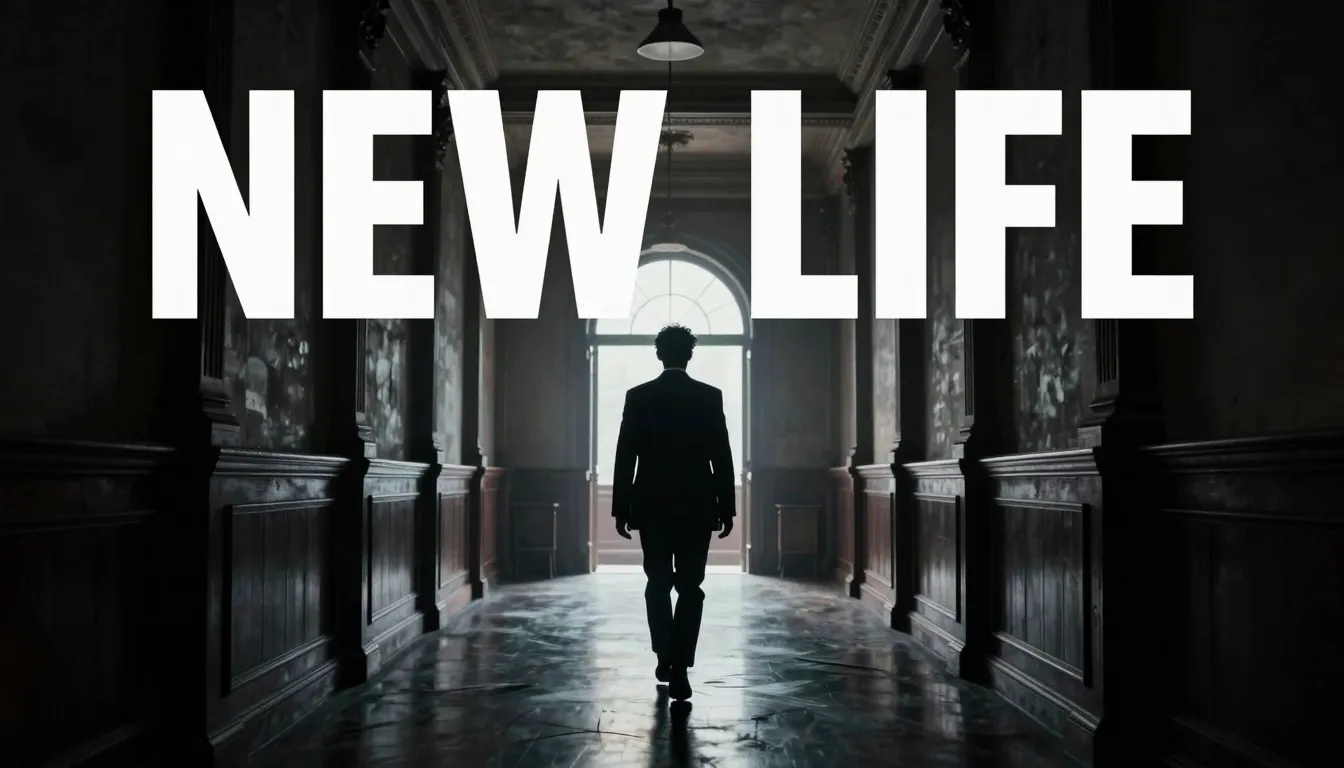 A dramatic movie poster with the text 'NEW LIFE' in bold whi...