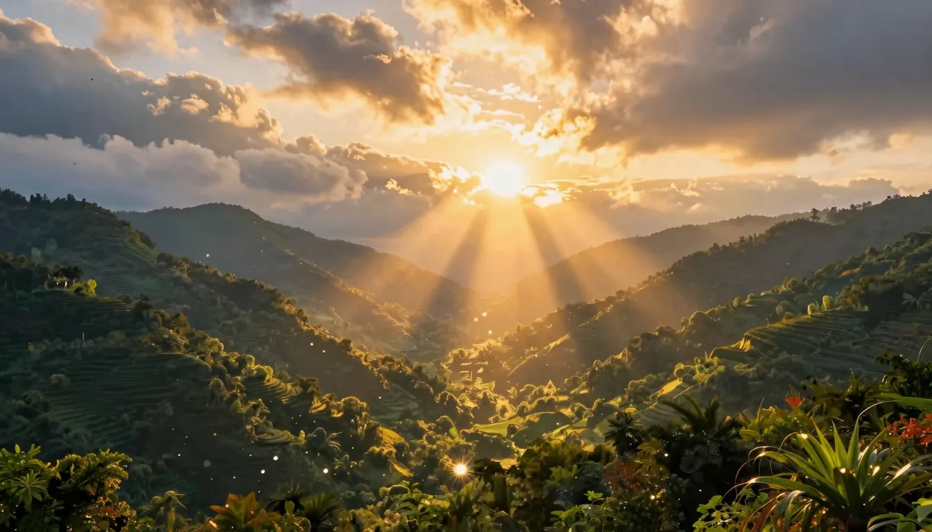 A breathtaking magical sunrise over a vibrant valley, golden...