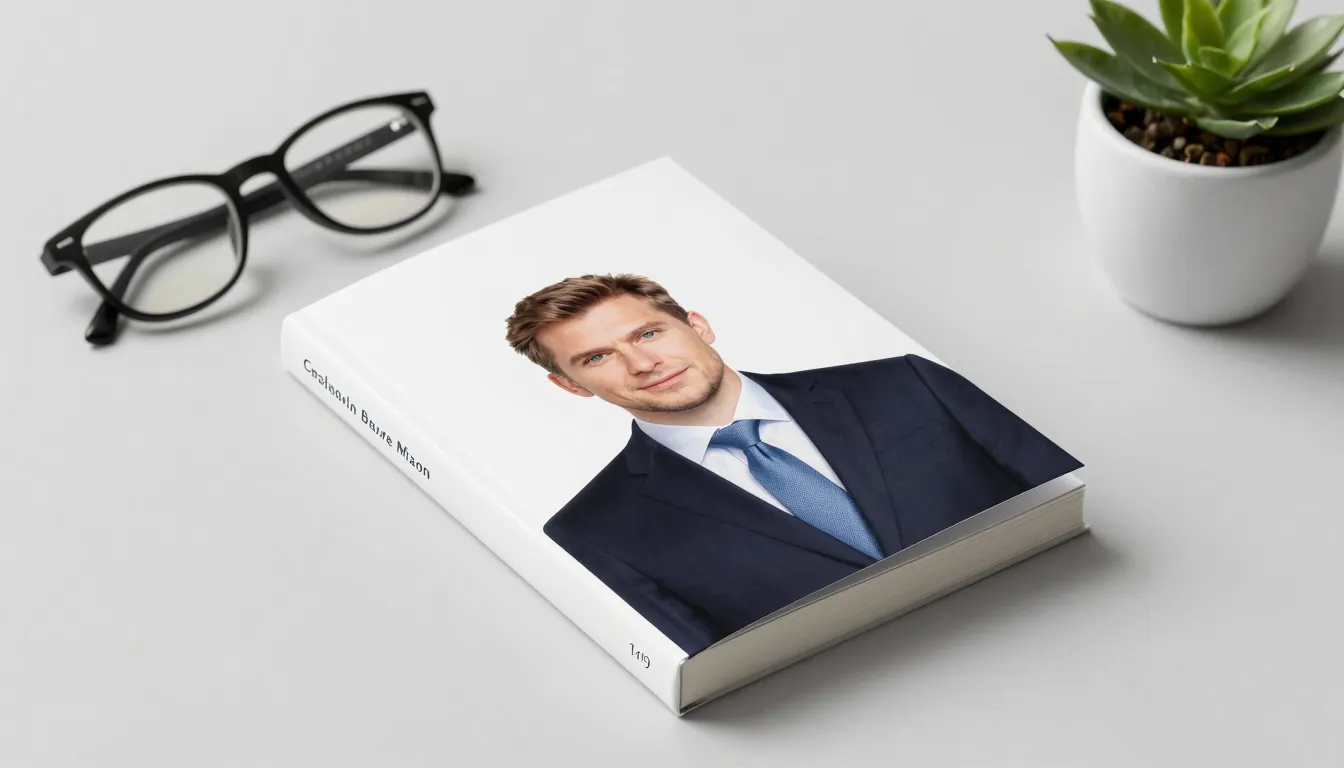 A professional book cover mockup lying on a minimalist desk ...