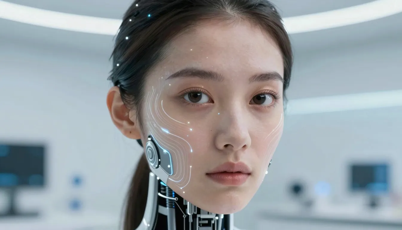 Post-humanism aesthetic, a beautiful human face with subtle ...