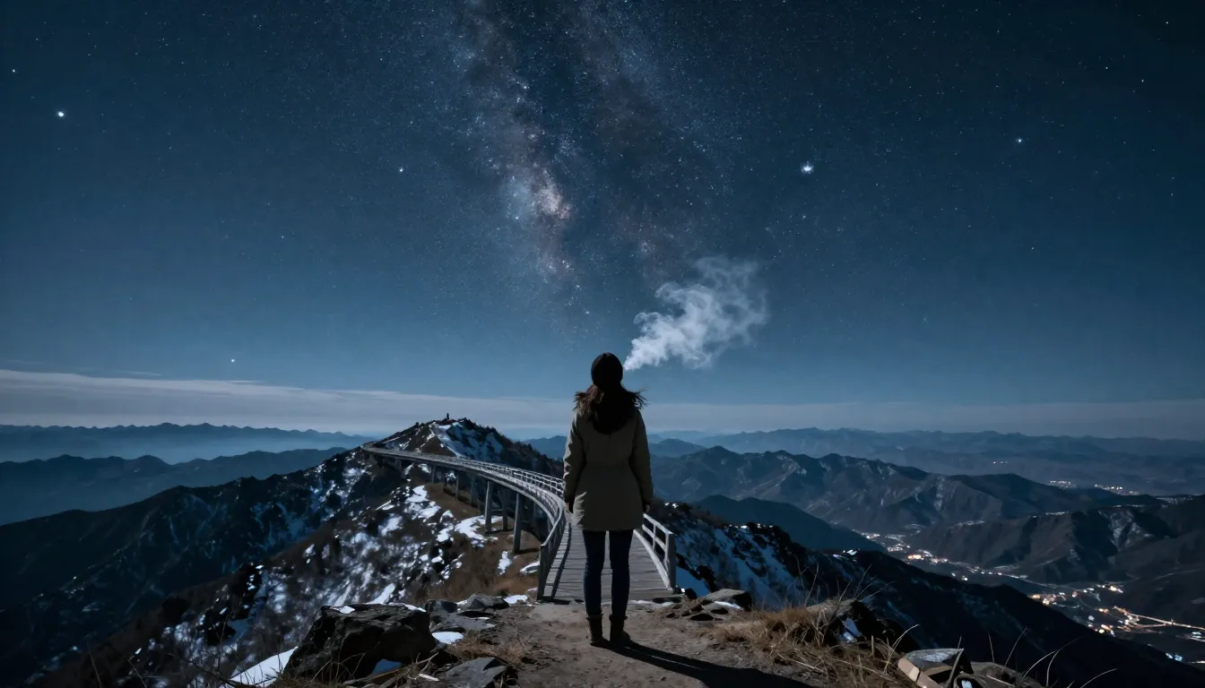 A breathtaking realistic view of a woman on a high mountain ...