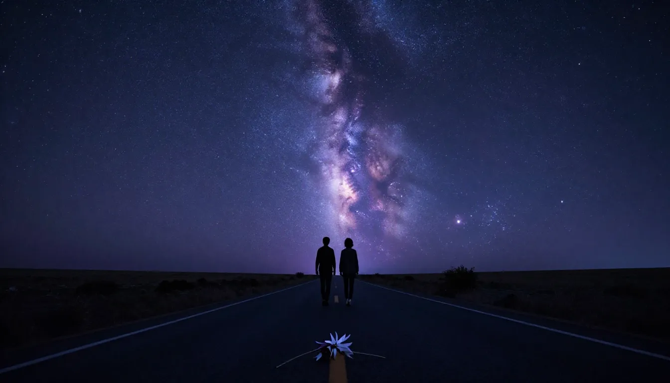 Cinematic wide shot of a lonely highway stretching towards t...