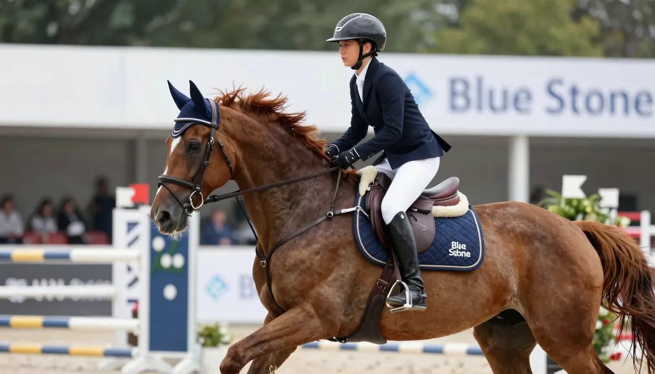 A majestic horse and a young rider, both focused and determi...