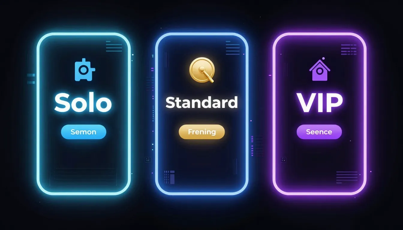 Three vertical UI banners for pricing plans: 'Solo', 'Standa...