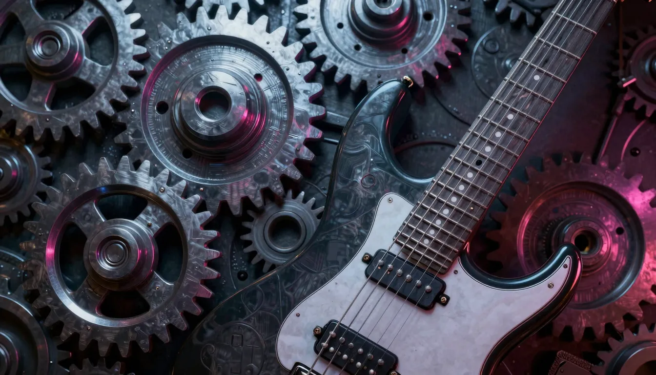 A complex abstract visualization of heavy metal music, inter...