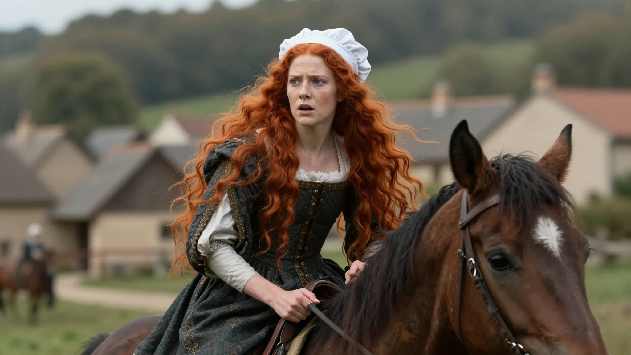 A 16th-century French peasant woman looking with shock at a ...