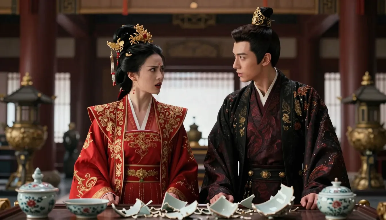 A dramatic scene in an ancient Chinese palace, a furious pri...