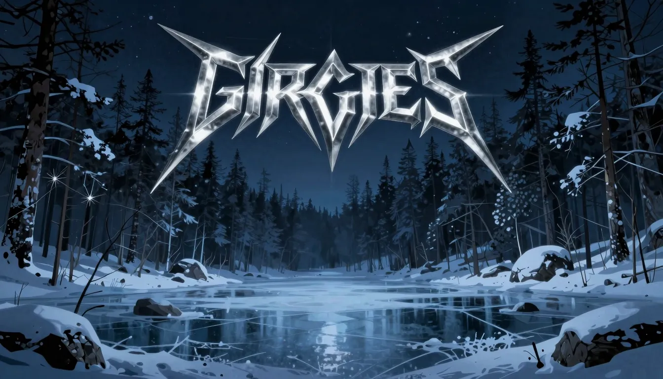 Heavy metal album cover art, snowy Finnish forest at night, ...