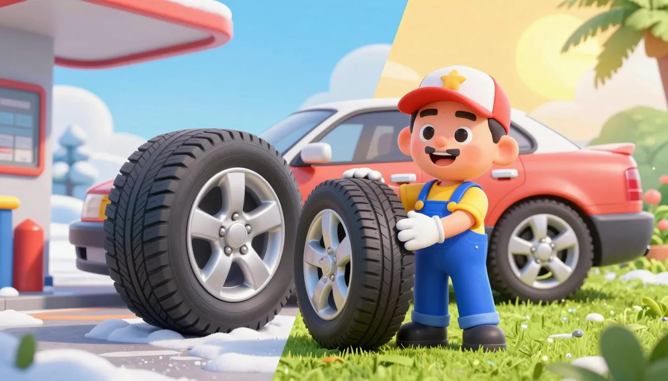 Vibrant 3D cartoon style illustration of a car tire service ...
