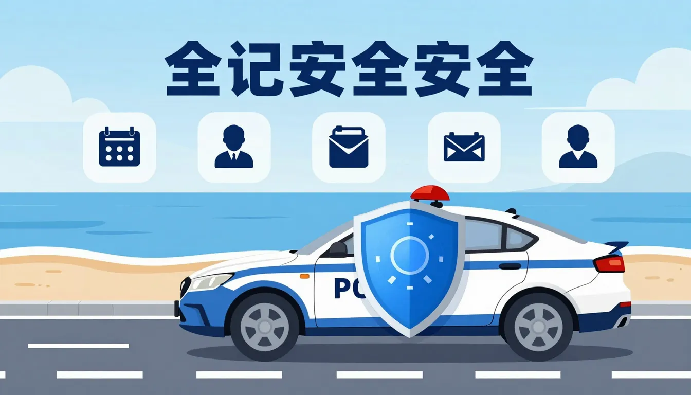 Infographic design, police blue and white theme, a car prote...