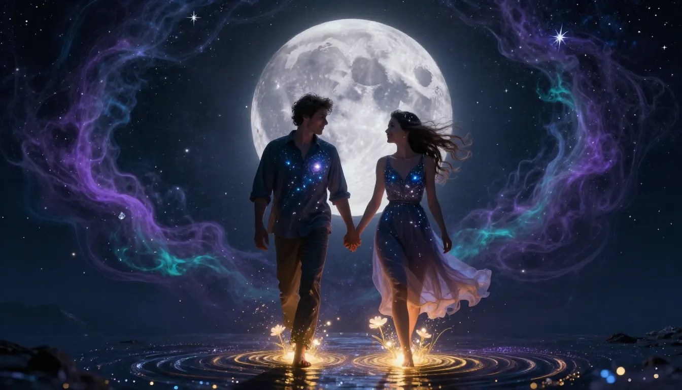 A cinematic masterpiece of a couple walking hand-in-hand alo...