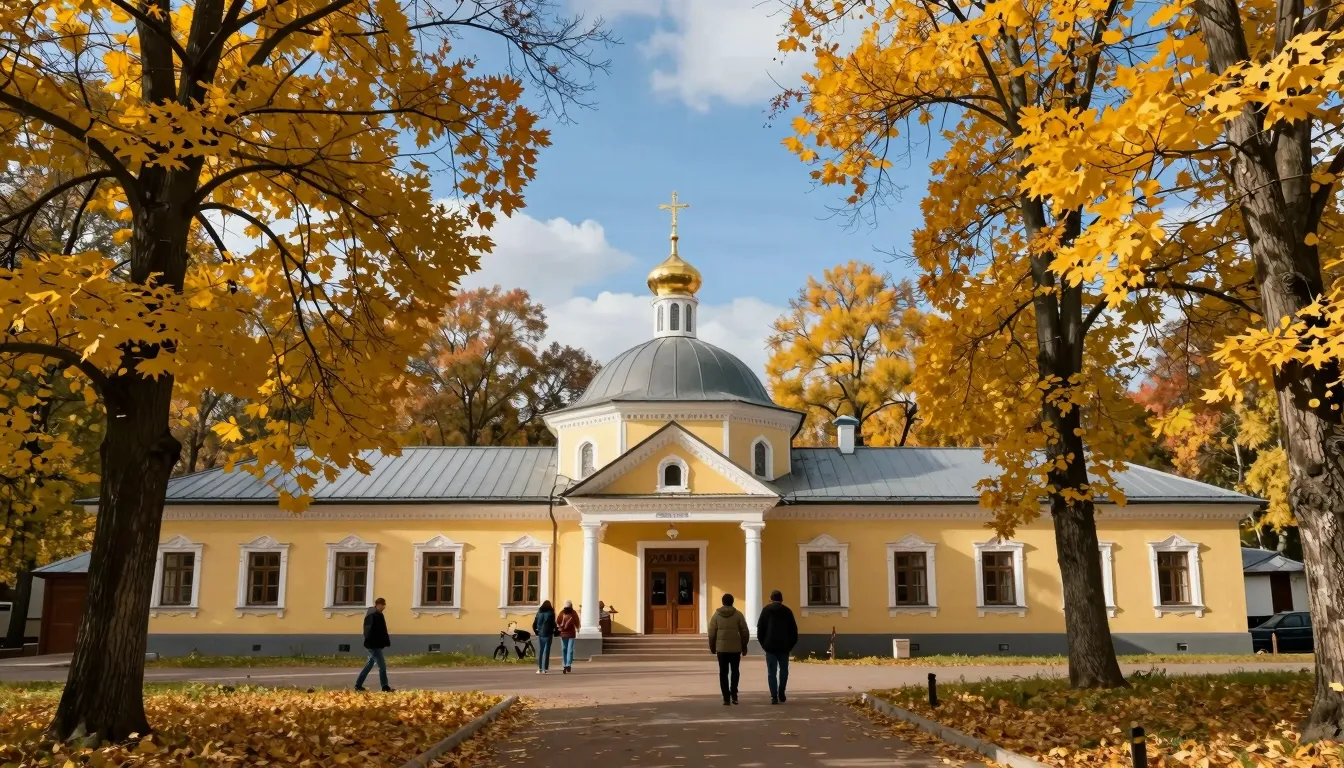 A beautiful autumn landscape with a traditional Russian comm...