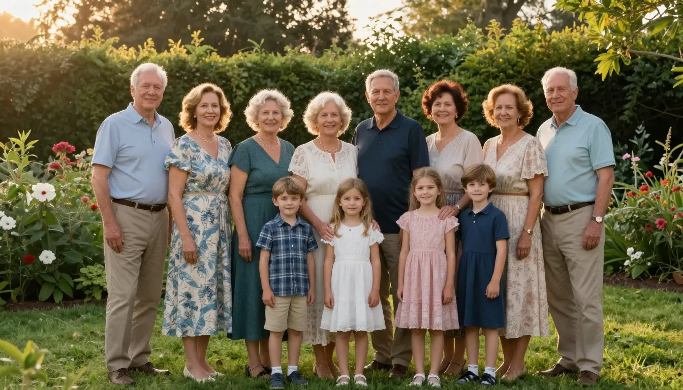 A large multi-generational family portrait, grandparents, pa...