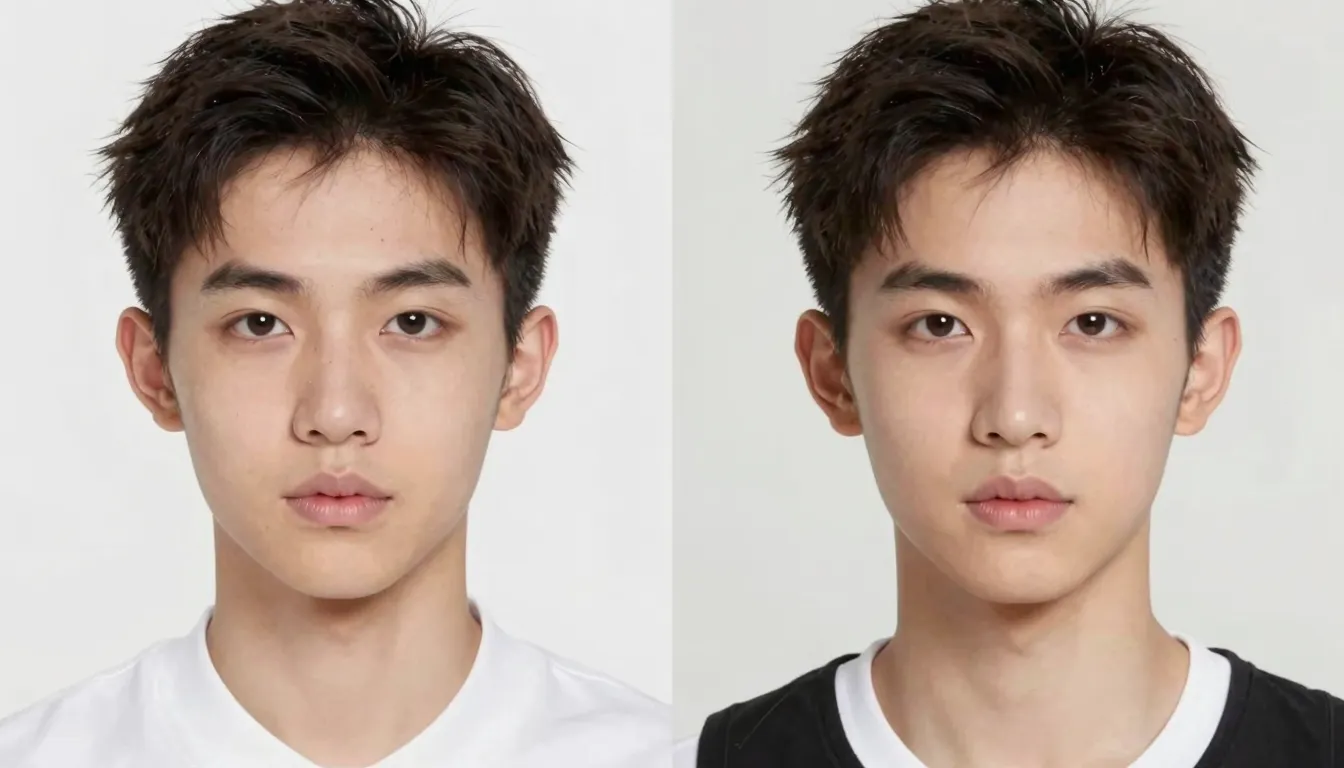 A split screen showing a clear portrait photo on one side an...