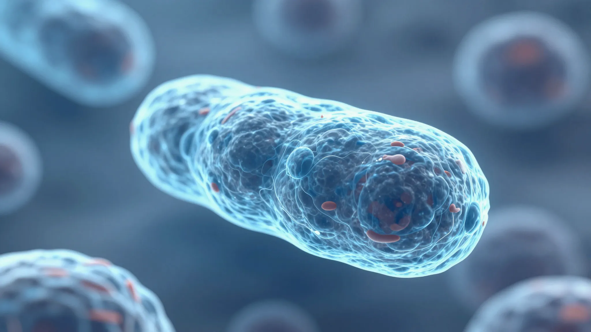 Microscopic view of stable cells with a glowing protective l...