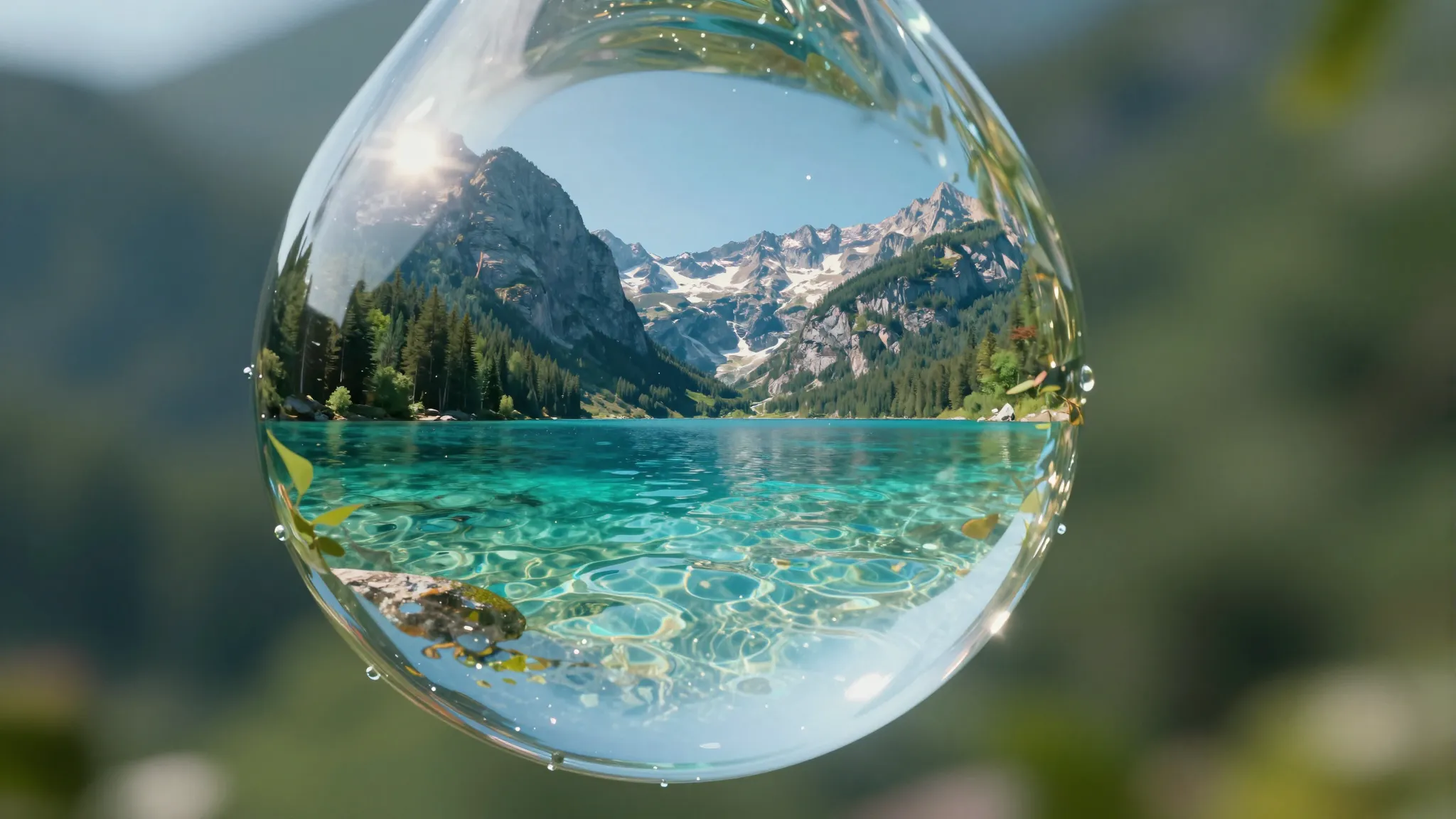 A large volumetric 3D water drop with realistic highlights a...