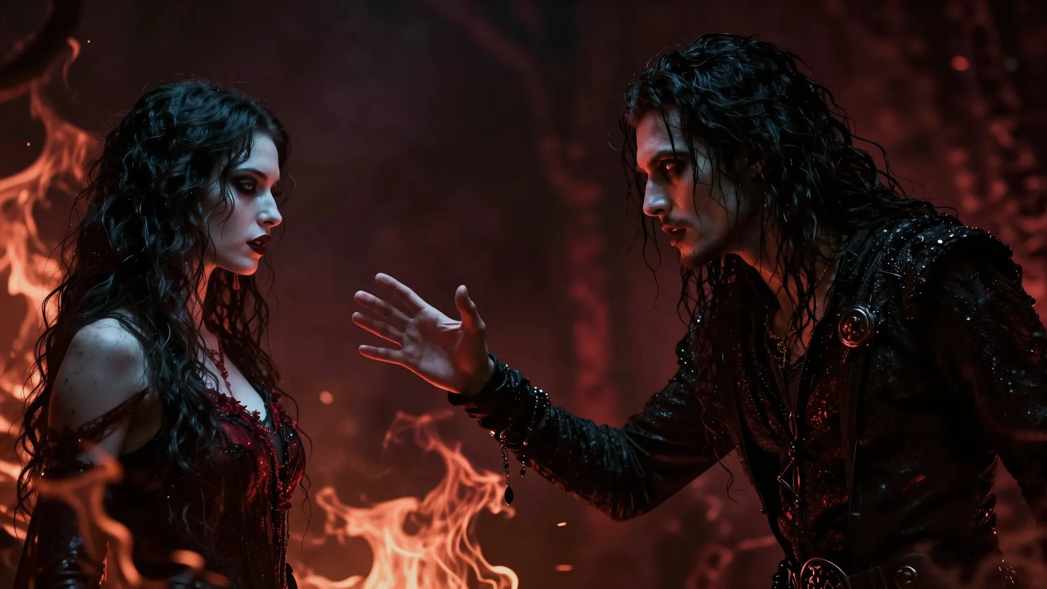 Gothic fantasy rock aesthetic, a man reaching out through da...