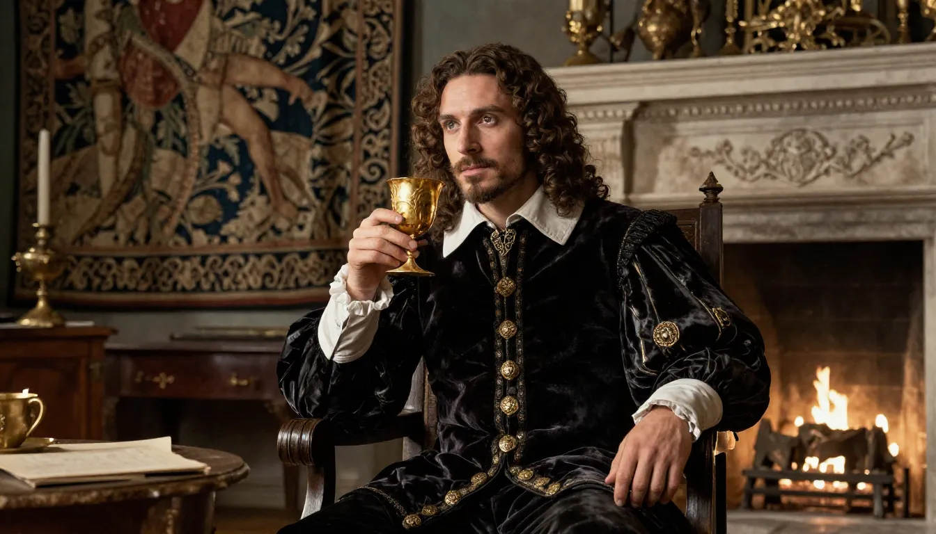 A handsome 16th-century French baron in a luxurious velvet d...