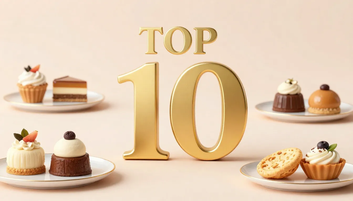 A stylish graphic for a 'TOP 10' list, a golden number ten i...