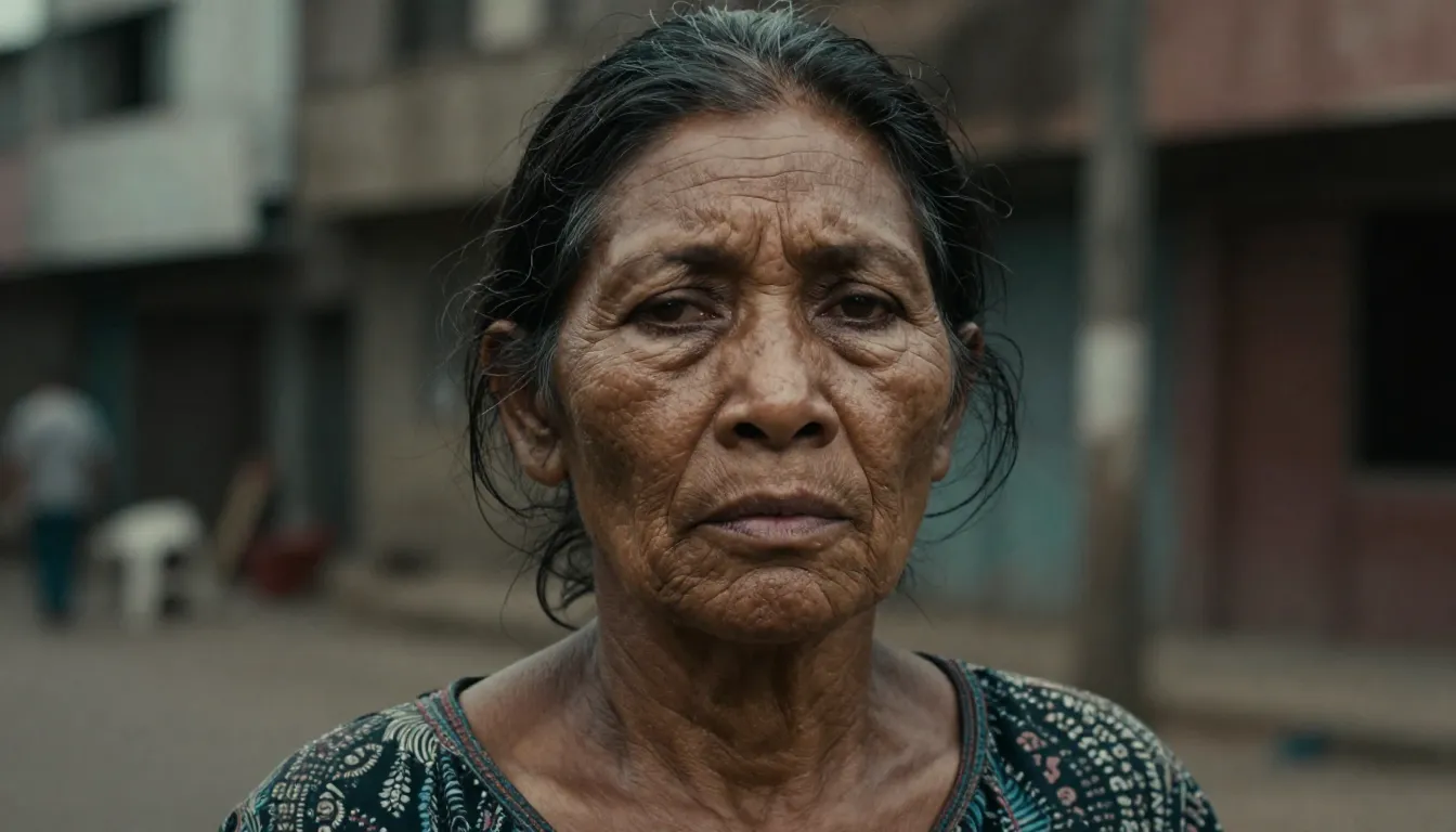 A realistic portrait of a middle-aged woman with visible sig...