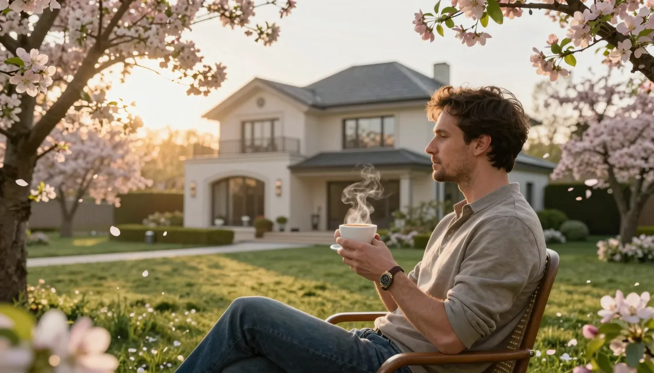 Photorealistic portrait of a man sitting in a comfortable ch...