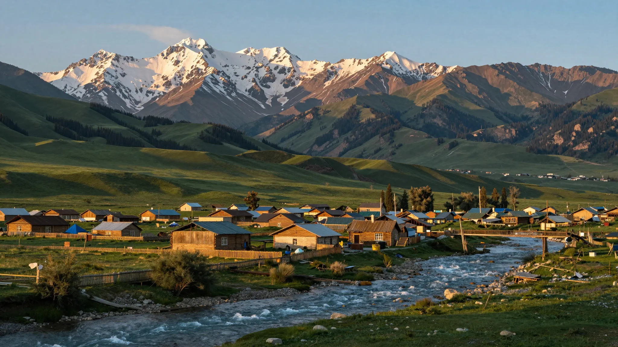 A breathtaking landscape of a traditional Kyrgyz village Tar...
