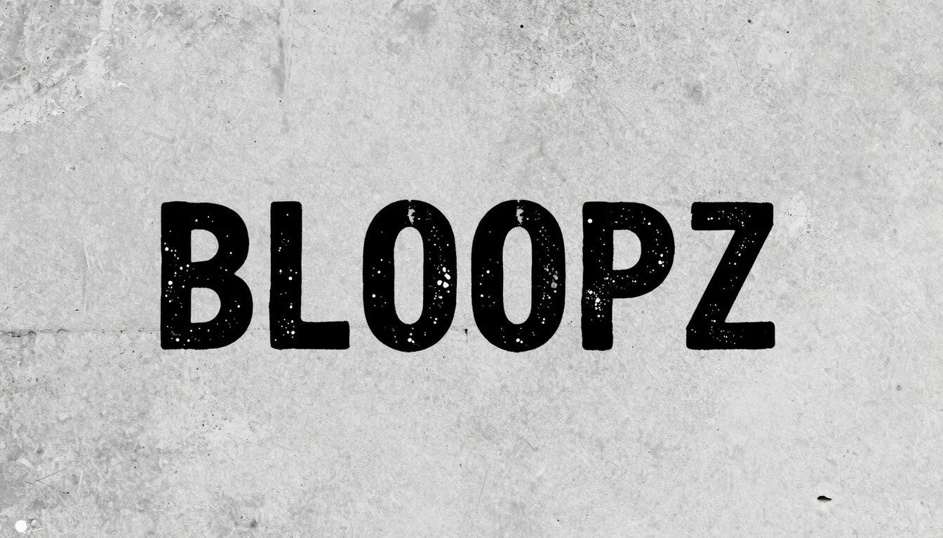 Minimalist logo for 'BLOOPZ', stencil font on a rough gray c...