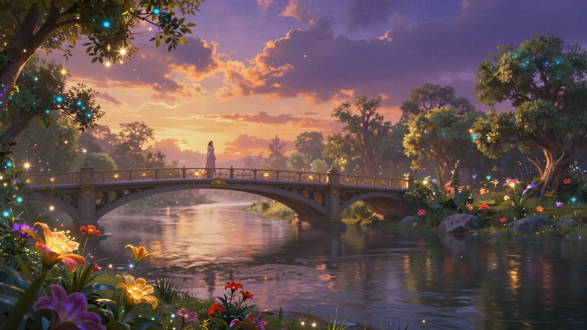 A breathtakingly beautiful summer evening at a wide river. A...