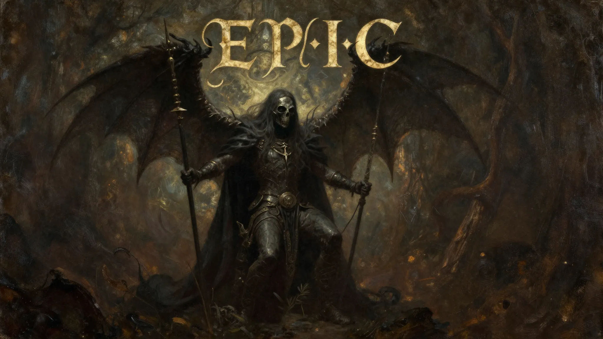 Epic dark gothic album cover, mystical atmosphere, vintage o...