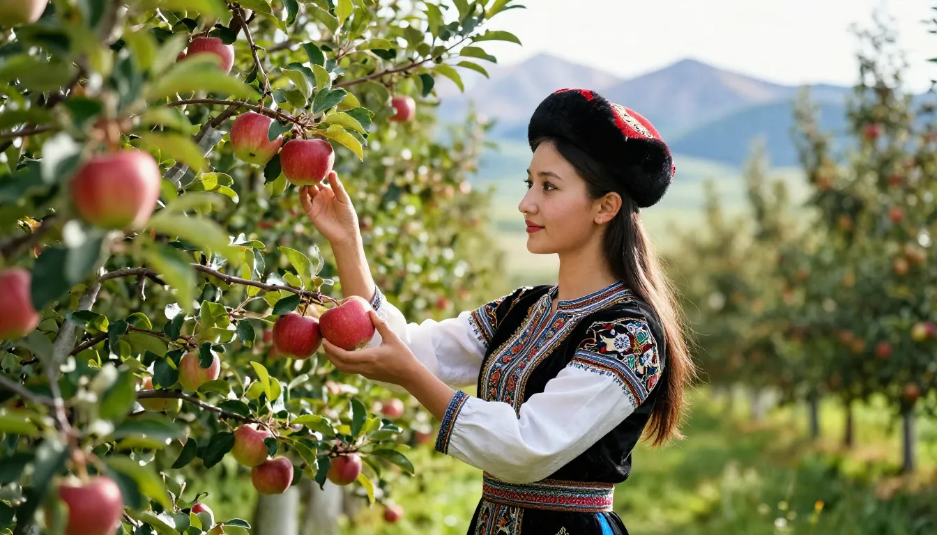 A beautiful young Kyrgyz girl, with distinct Central Asian f...