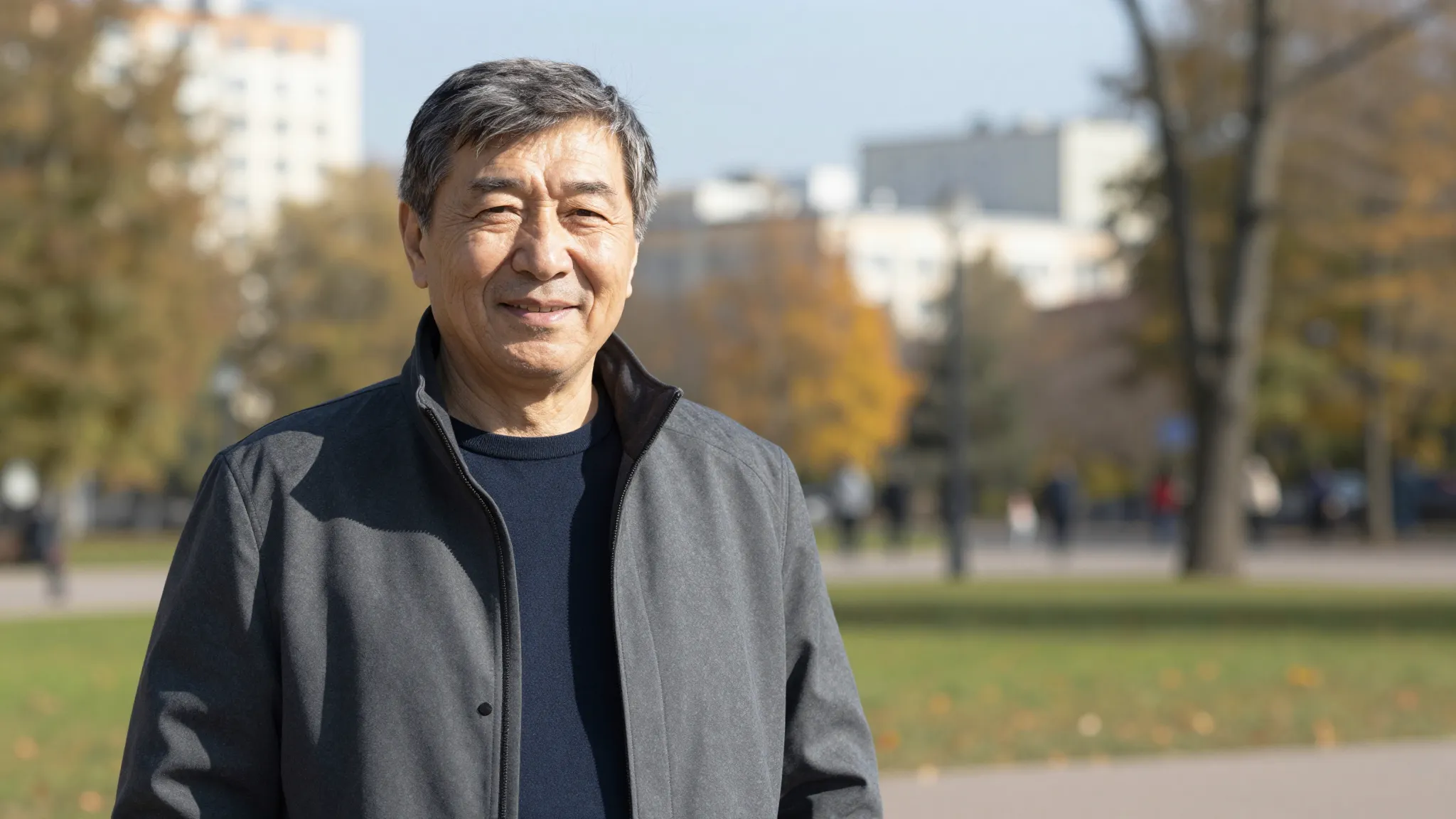 A respected middle-aged Central Asian man with a kind smile,...