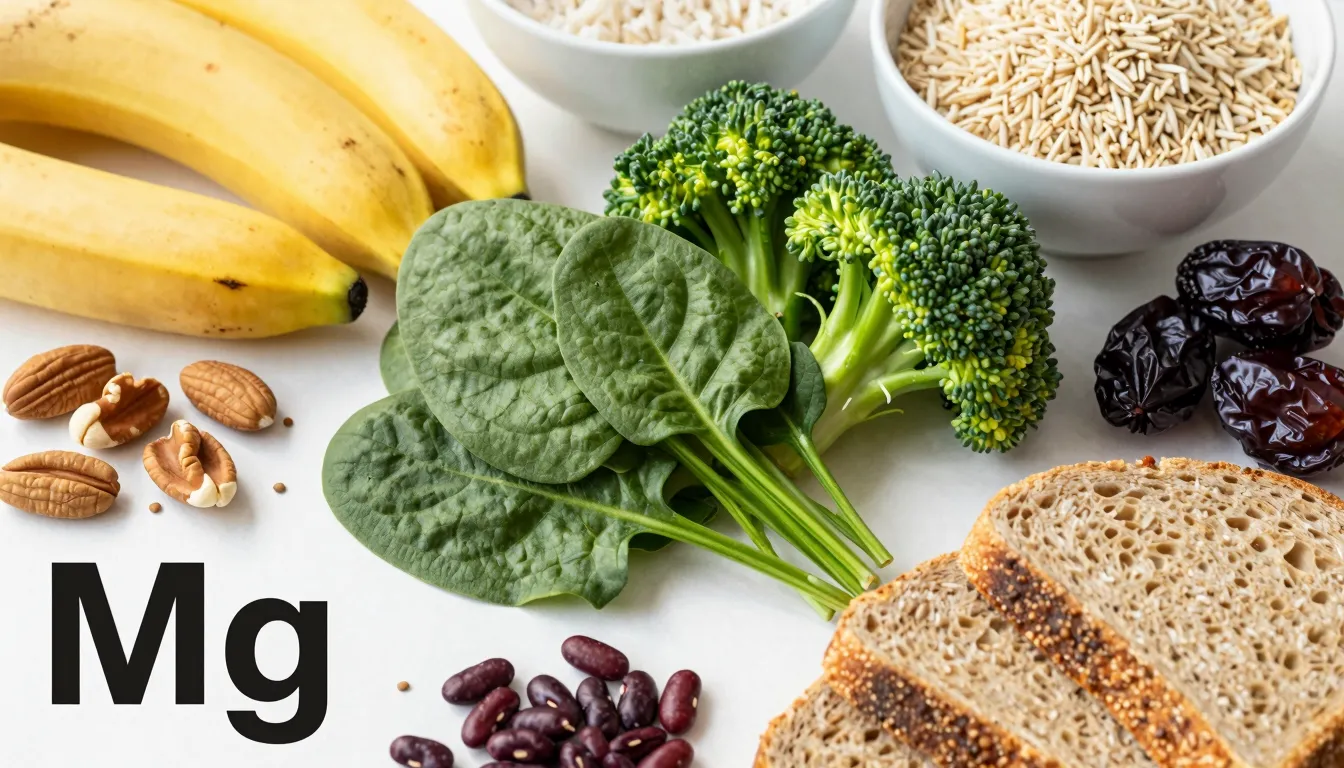 A vibrant and appetizing flat lay composition of magnesium-r...