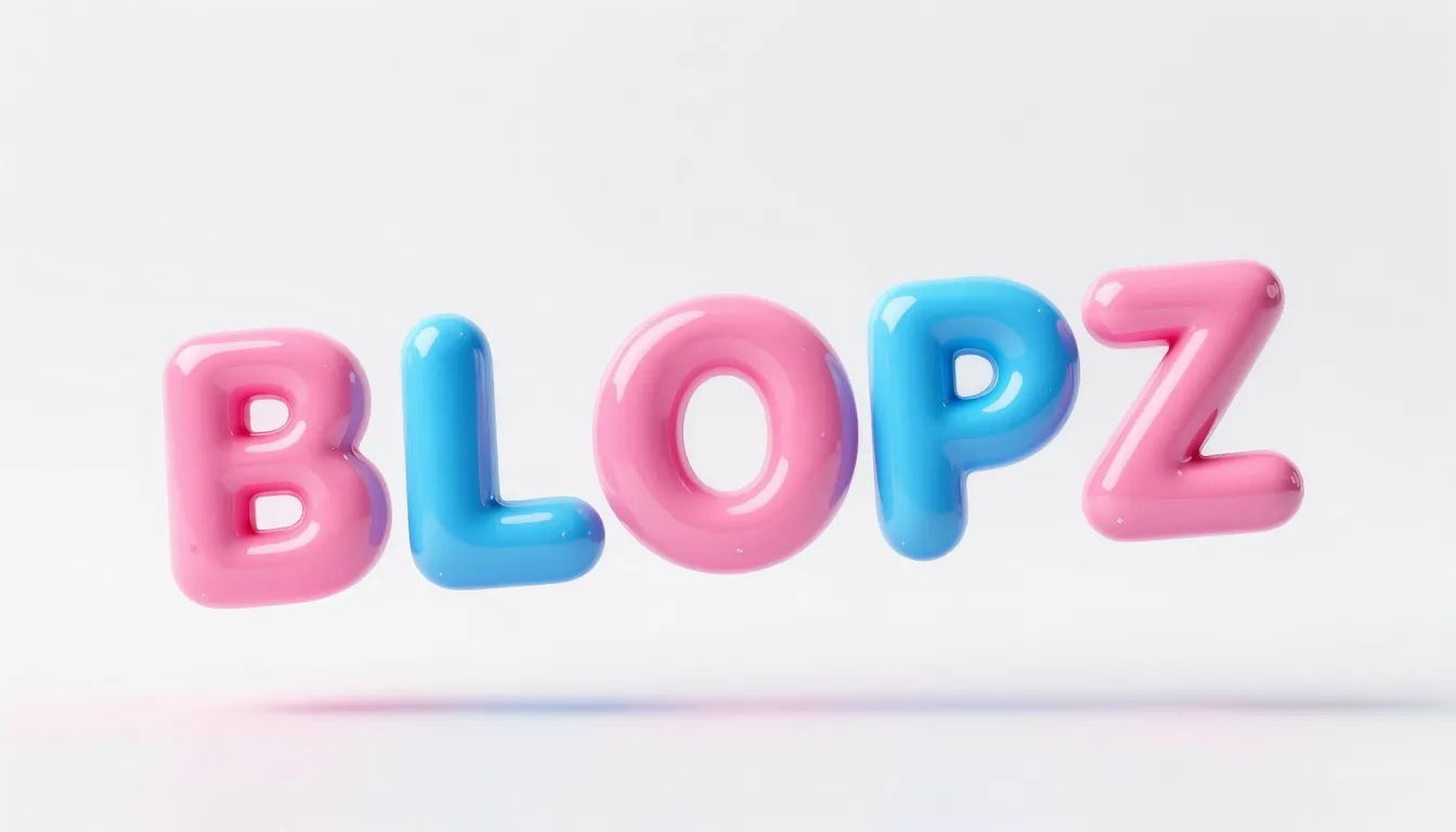 3D glossy liquid letters spelling BLOOPZ, vibrant bubblegum ...