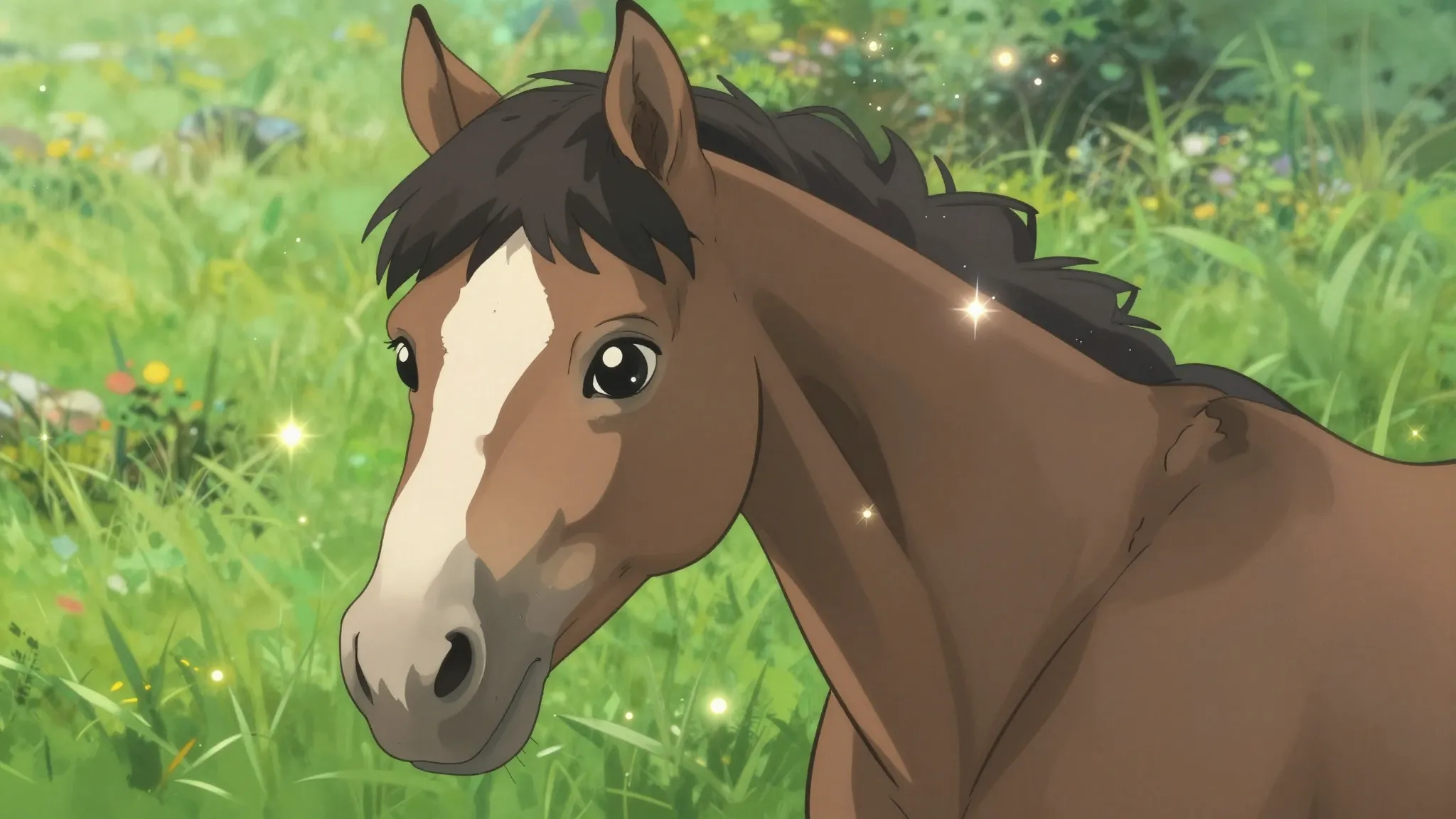 Anime style portrait of a beautiful horse with sparkling eye...