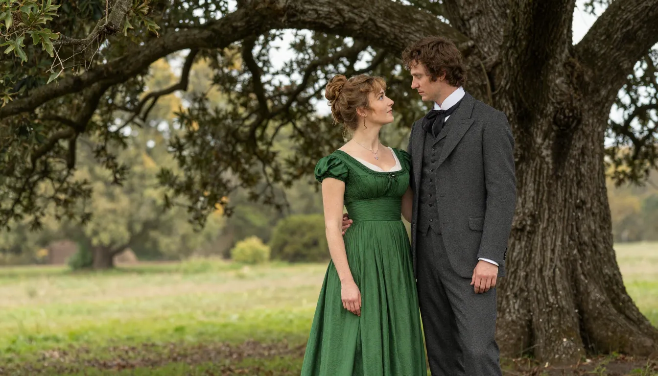 A beautiful Southern belle in a green dress and a gentleman ...