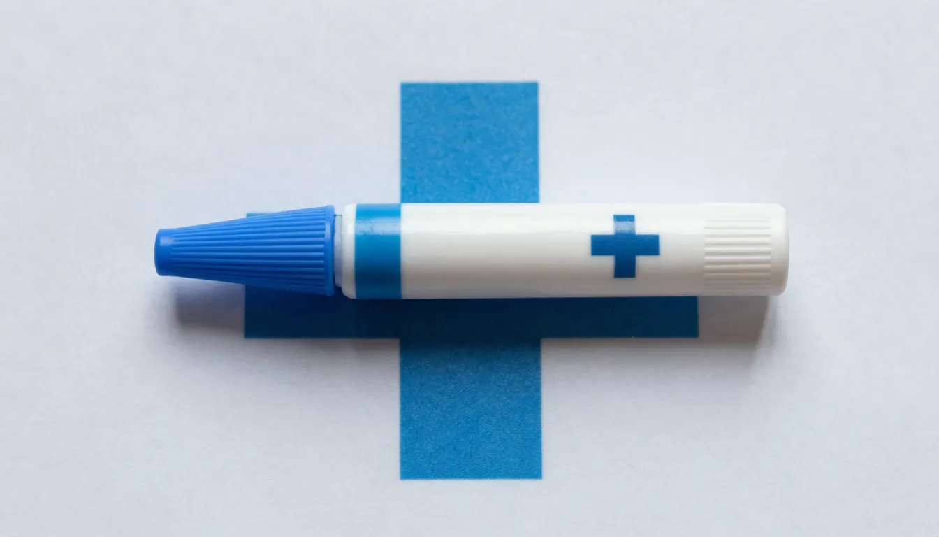 A small medical tube of eye ointment for pets, placed on a w...