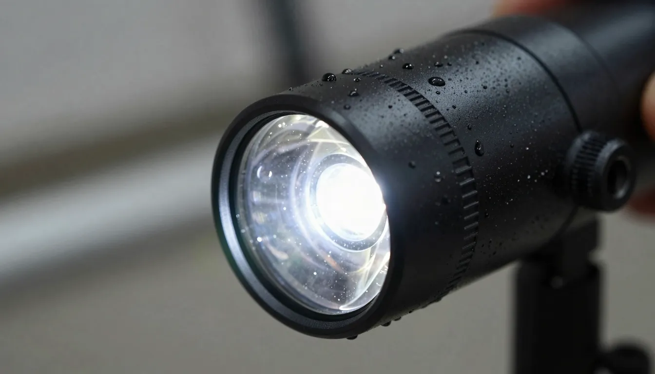 Macro shot of a professional sewer inspection camera with br...