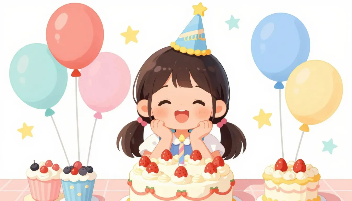 A cute 6-year-old girl celebrating her birthday with a large...