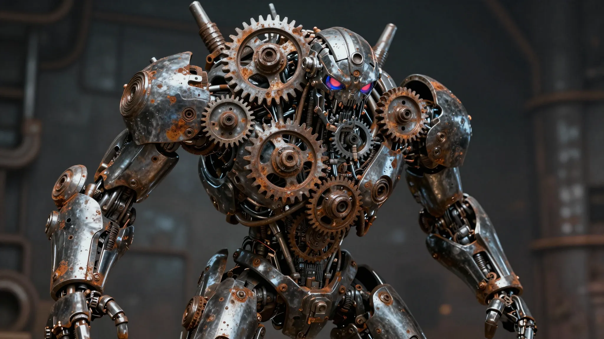 Aggressive digital art of a mechanical monster made of gears...