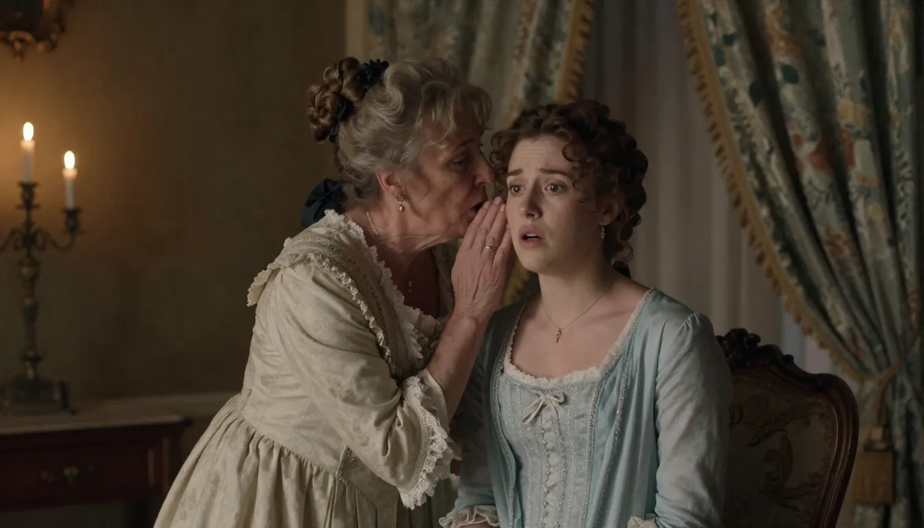 A dramatic scene in a 19th-century Russian manor. An older a...