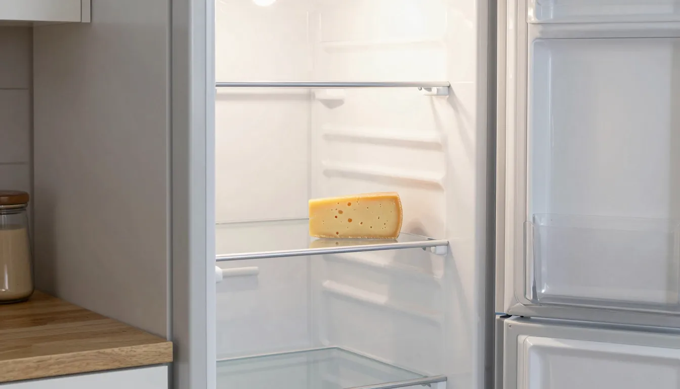 A modern clean refrigerator inside a cozy kitchen, a small j...