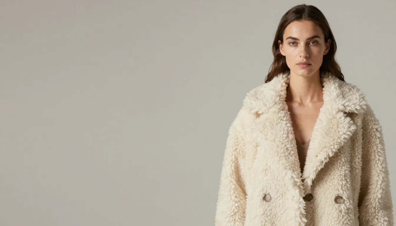 Professional fashion photography, model in cream teddy jacke...