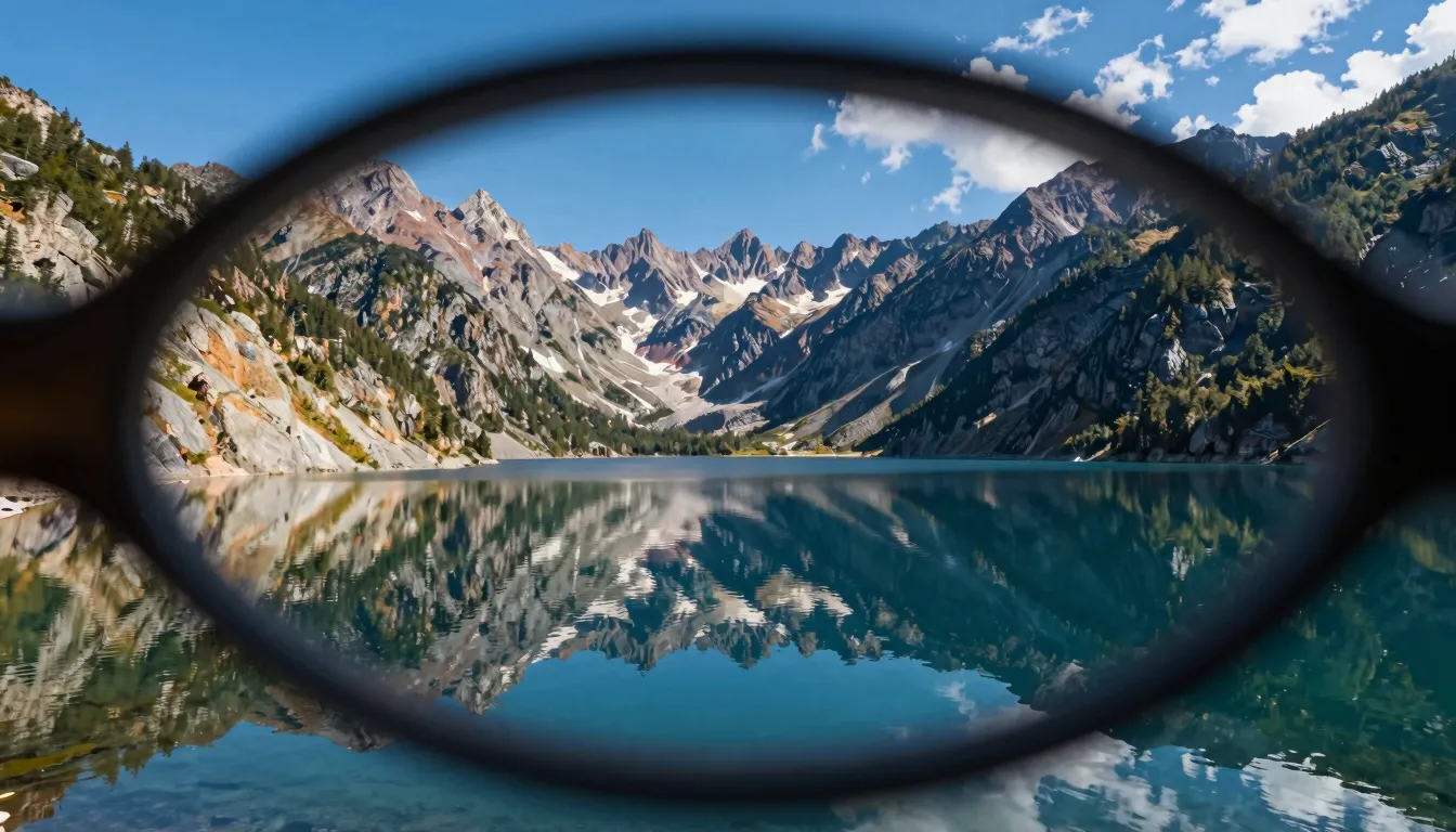 A wide-angle cinematic view of a majestic mountain range ref...
