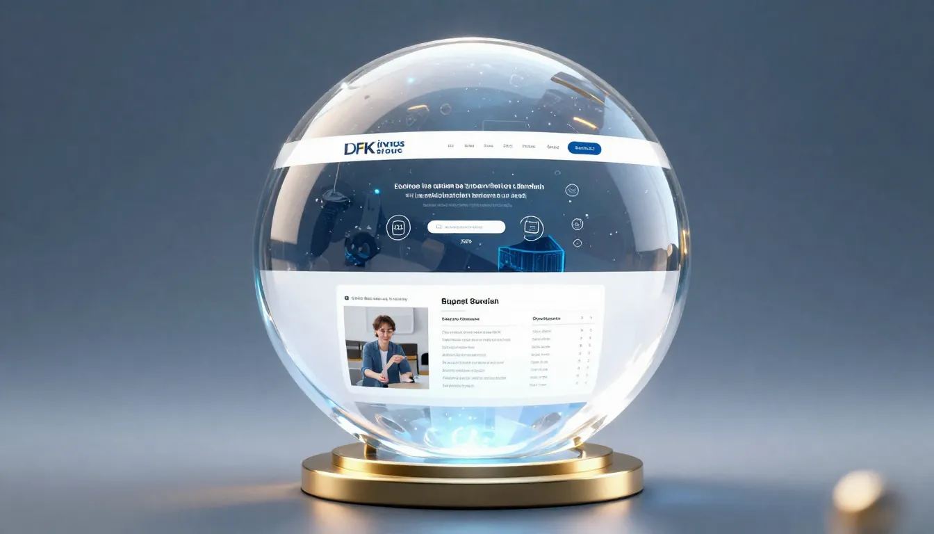 A futuristic crystal ball showing a website layout with clea...